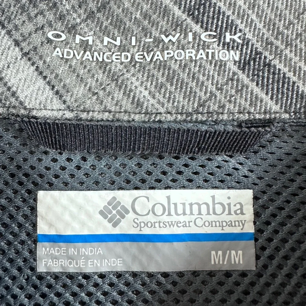 Columbia Button Down Mens M Medium Grey Plaid Omni-Wick Long Sleeve Hiking Shirt - Picture 2 of 16